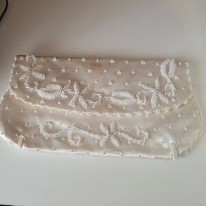 70s VTG Bag by Debbie Vintage Ivory Seed Pearl Beaded Clutch Purse